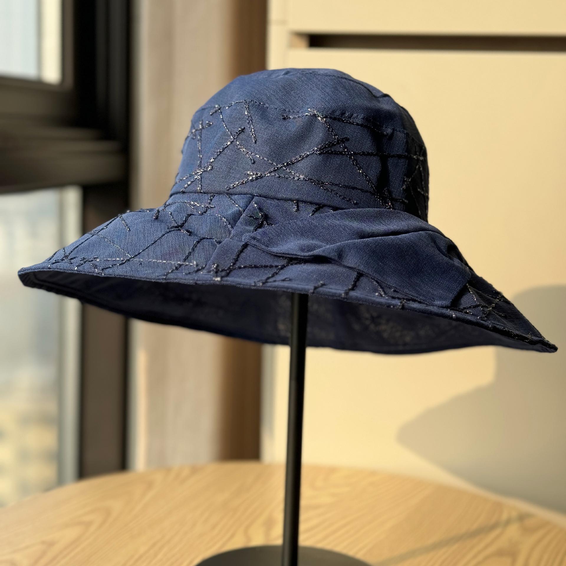 

Korean-style large brim fisherman hat for women, summer outdoor sun hat, UV protection, foldable sun hat Adult54-60Adjustable темно-синього кольору