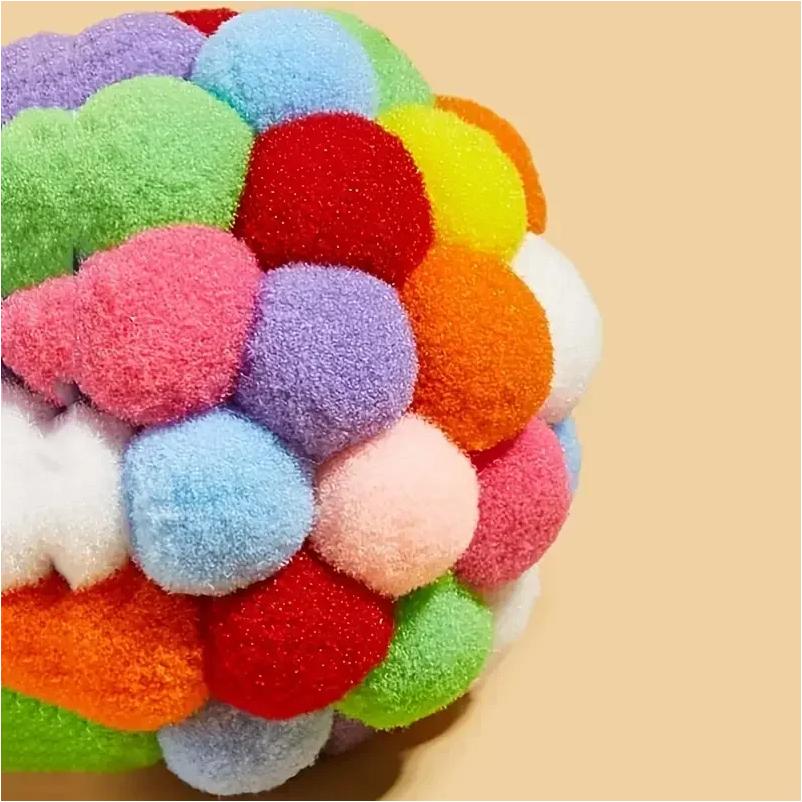 Pet Toy Cat Toys Cat Plush Ball Toys Pet Bouncy Bell Ball Toy Colorful Pompoms Pet Supplies Random Color
