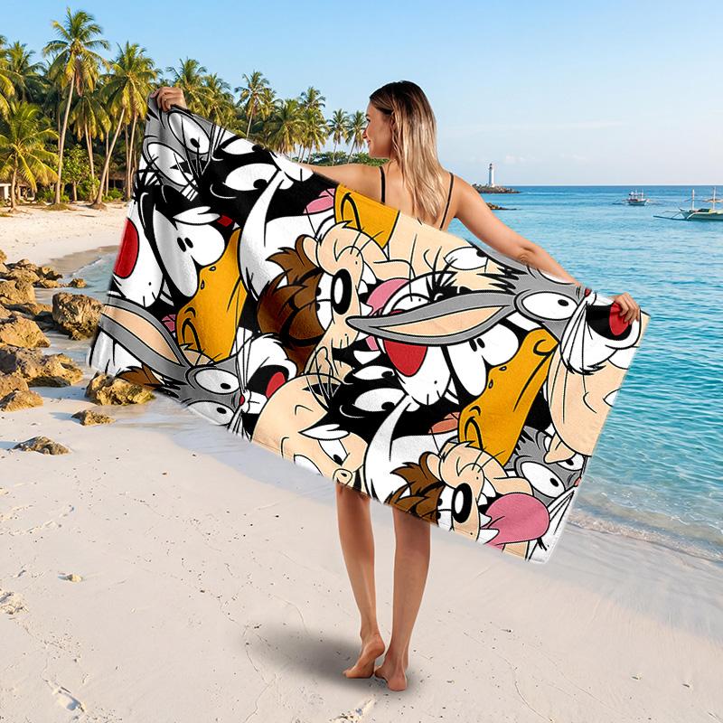 Looney Tunes Printed Swim Towel, Portable Water Absorbent Towel for Beach Camping Daily Bathroom Use
