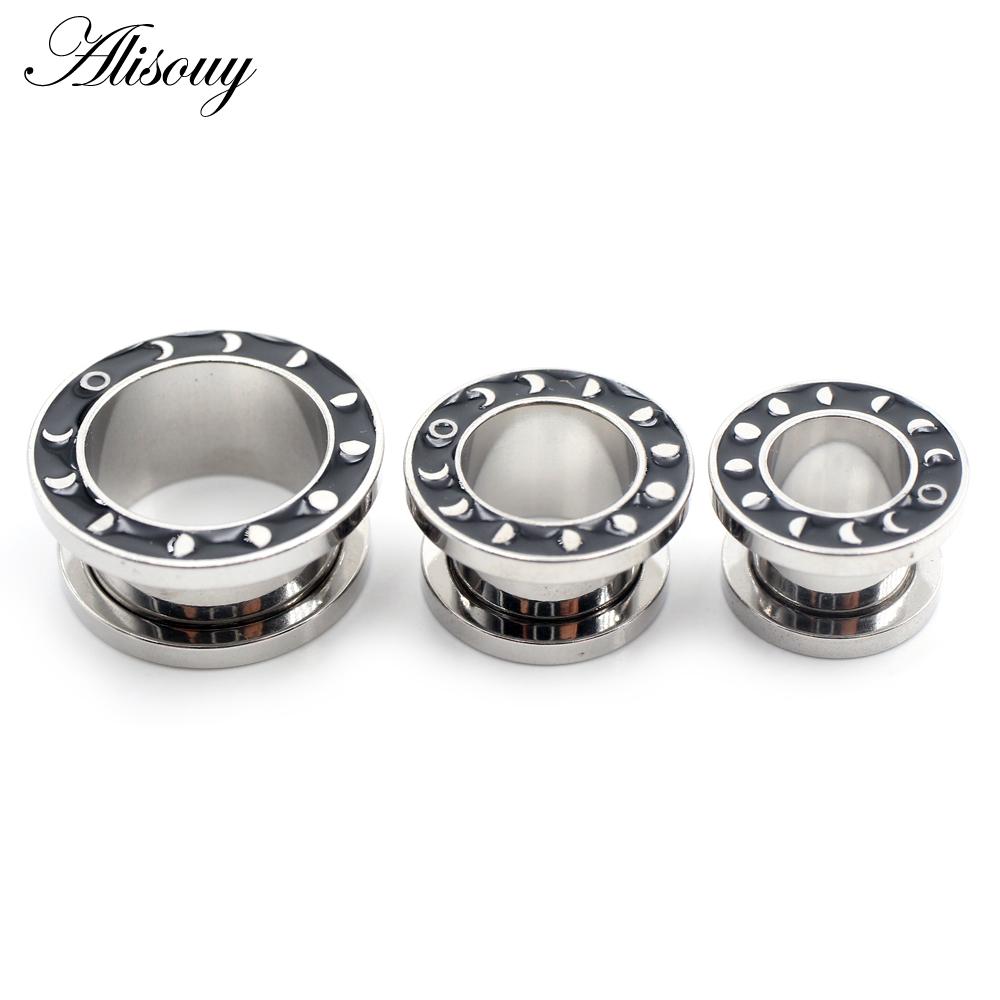 Alisouy Ohrstöpsel/-stöpsel/-dehner/-ohrringe/-piercing/körperschmuck, 2 Stück, Edelstahl, Mondfinsternis, Emaille