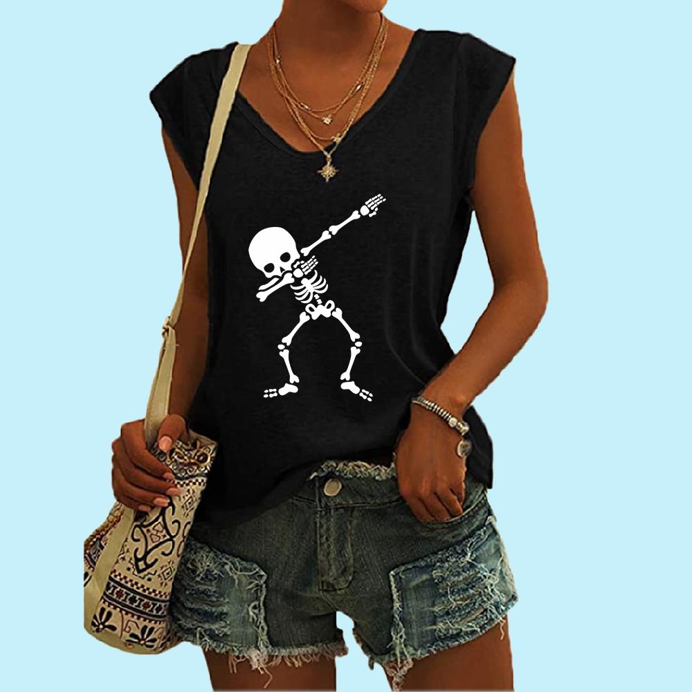 

Женская мода без рукавов, летняя рубашка с принтом, жилет, повседневная женская рубашка с v-образным вырезом