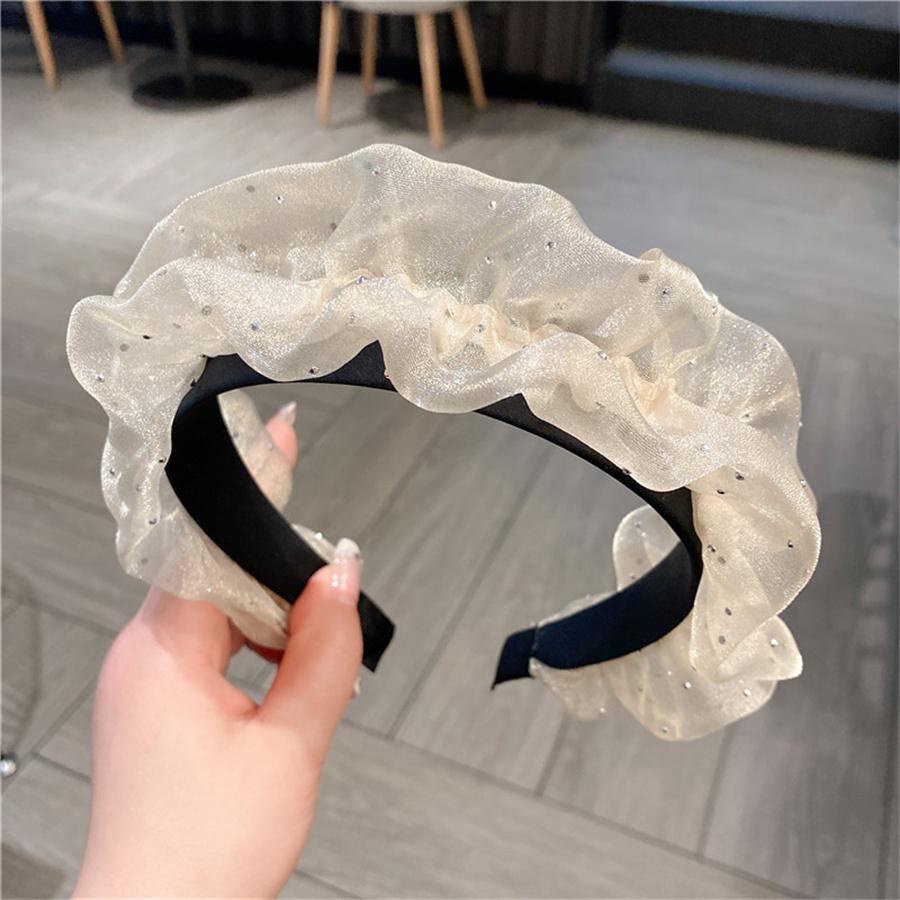 Modisches Temperament plissiertes Organza-Stirnband mit Rüschenkanten-Mesh, gepresstes breites Stirnband für Damen-Haaraccessoires
