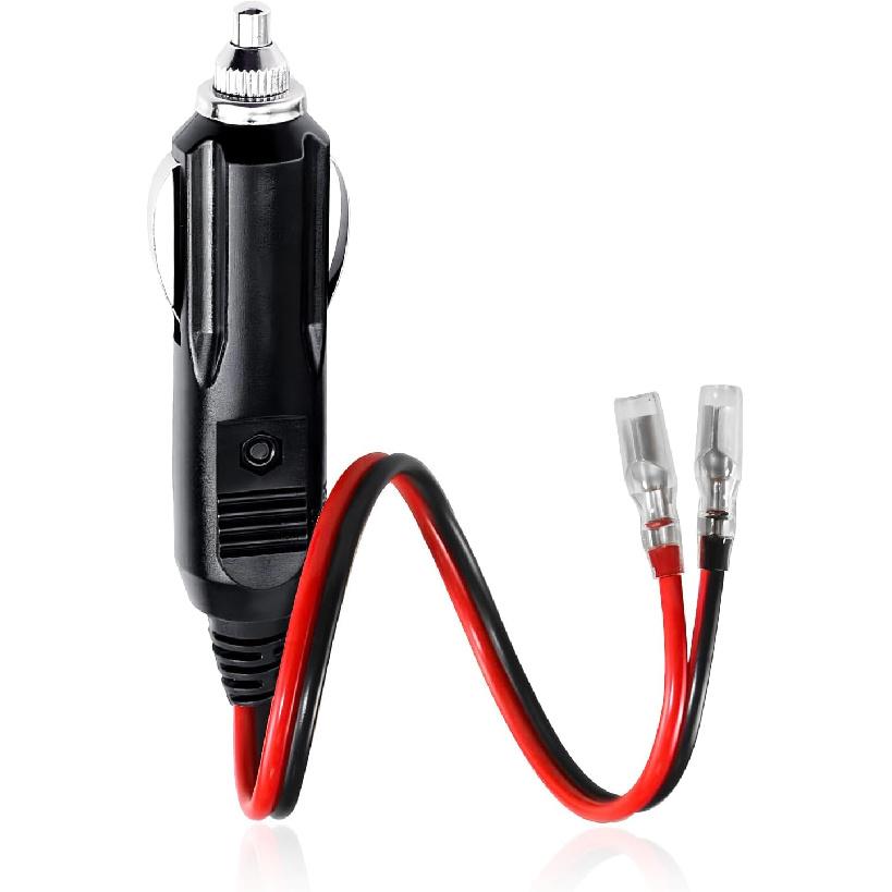 Fused Cigarette Lighter Male Plug, 12V 15A Car Cigarette Lighter Socket Cord with Leads & LED Light, 16AWG Fused Cigar Male Plug Connector DC Battery