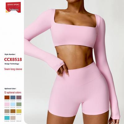 Combinaison de Yoga d'Hiver à Manches Longues pour la Course en Extérieur - T-shirt de Fitness Brossé 8518