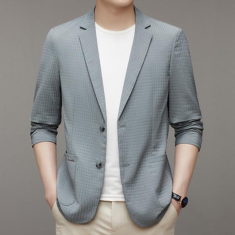 Men s Suit Summer Thin Ice Silk Business Casual Sun Protection Suit High-end Slim Formal Jacket M