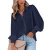 Women Loose Solid Color Button Down Shirt with Pleated Lantern Sleeves
