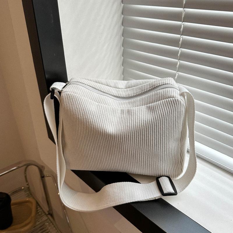 Solid Color Corduroy Shoulder Bag All-match Zipper Handbag Versatile Carry On Crossbody Bag