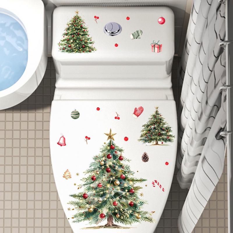 Festive Christmas Tree Toilet Sticker - Removable, Self-Adhesive Holiday Decor