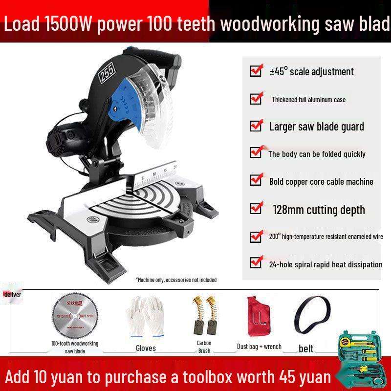 High Precision 10" Aluminum Alloy Miter Saw, 45º Multifunctional Cutting Machine