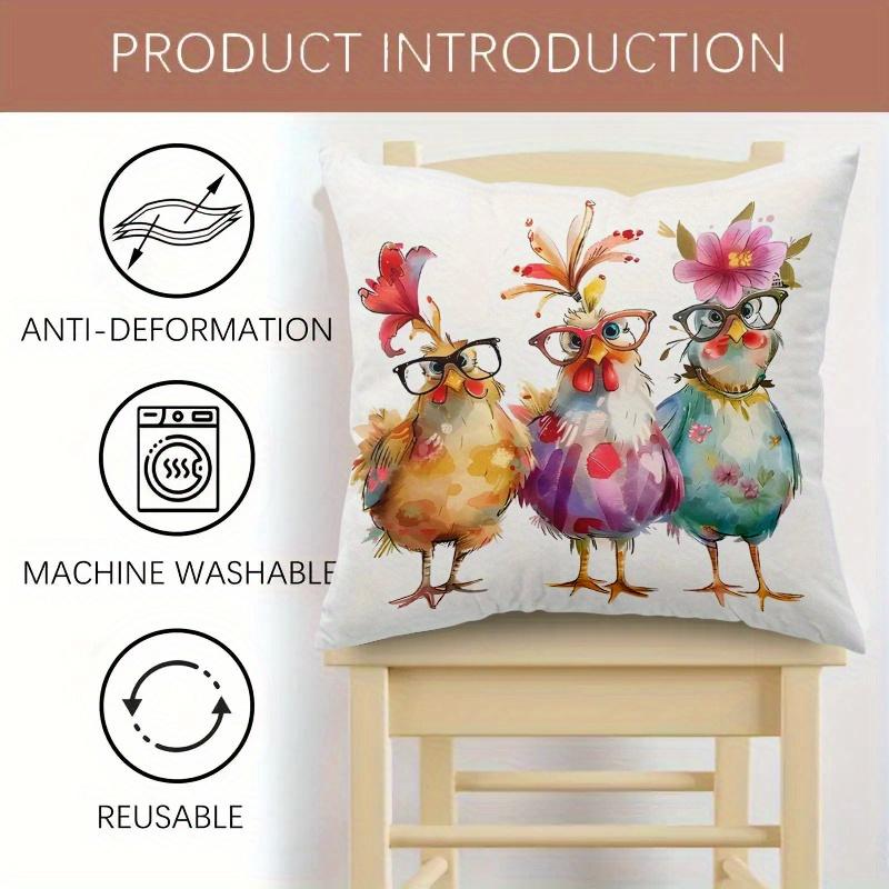 Vikama: Stylish Chicken-Print Glasses, All-Season Pillow Covers, Soft-To-The-Touch Cushion Covers, Home Decor