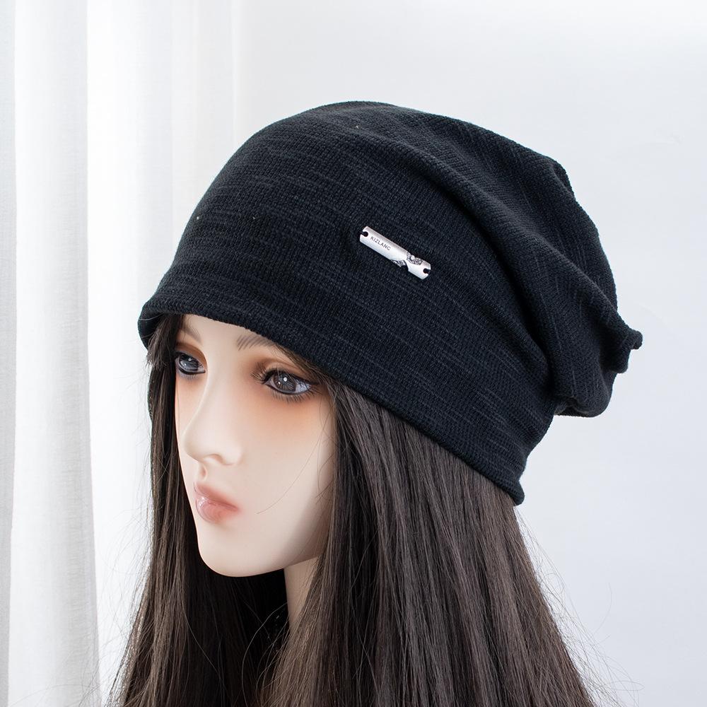 Retro solid color stacking hat autumn versatile face small cold hat women's loose lazy wind big head circumference bag head hat