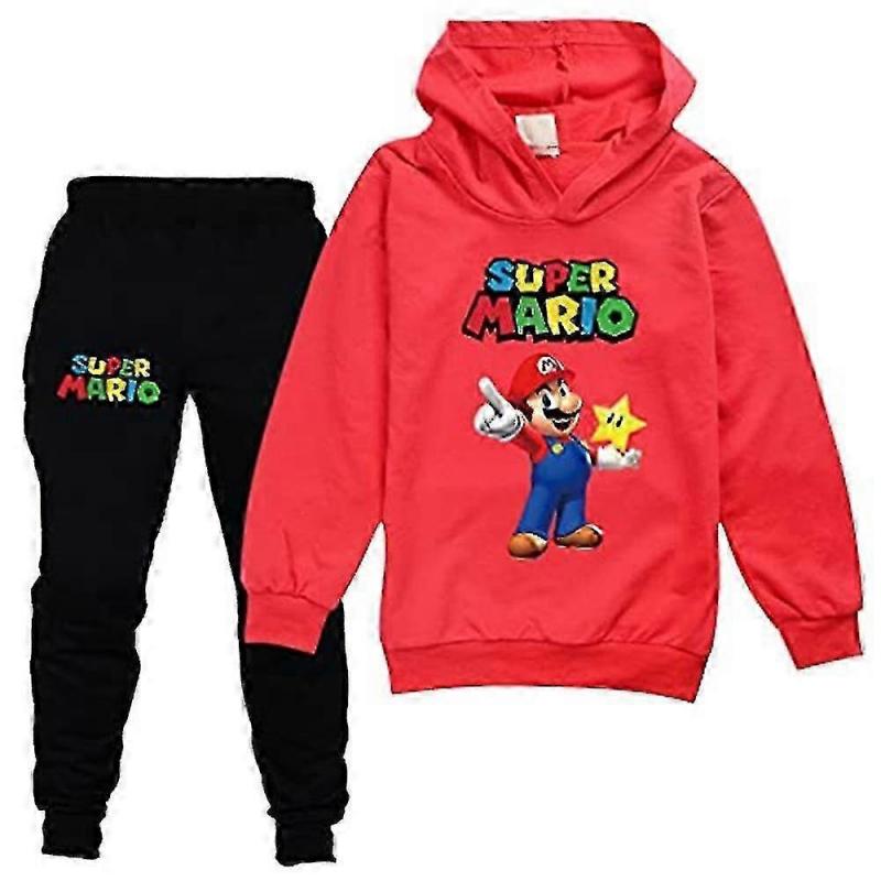 Kids Super Mario Outfit Set Pullover Hoodie Hooded Sweatshirt Top Sweatpants Jogging Pants Tracksuit For Boys Girls