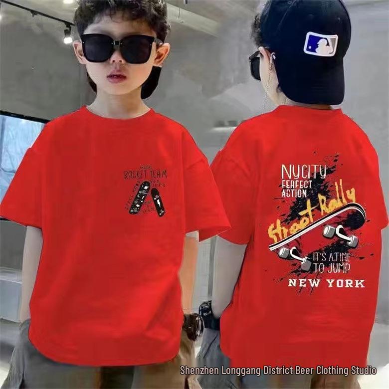 

Крутая летняя хлопковая детская футболка для скейтборда в корейском стиле 110 cm