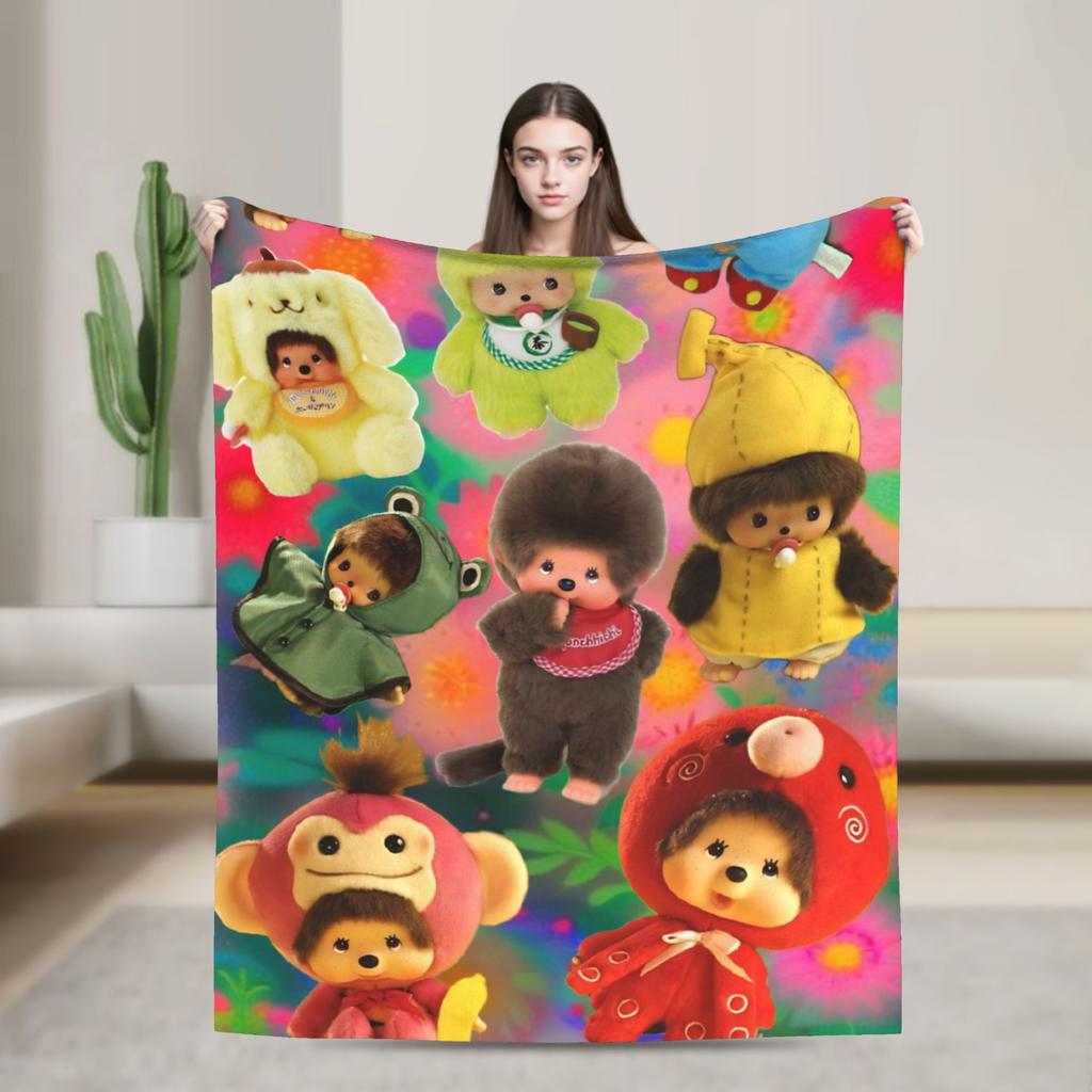 Monchhichis Kun Chan Pärchen Decke Niedliche Cartoon Flanell Tolle Warme Überwurfdecke für Bettwäsche Wohnzimmer Herbst/Winter Outdoor