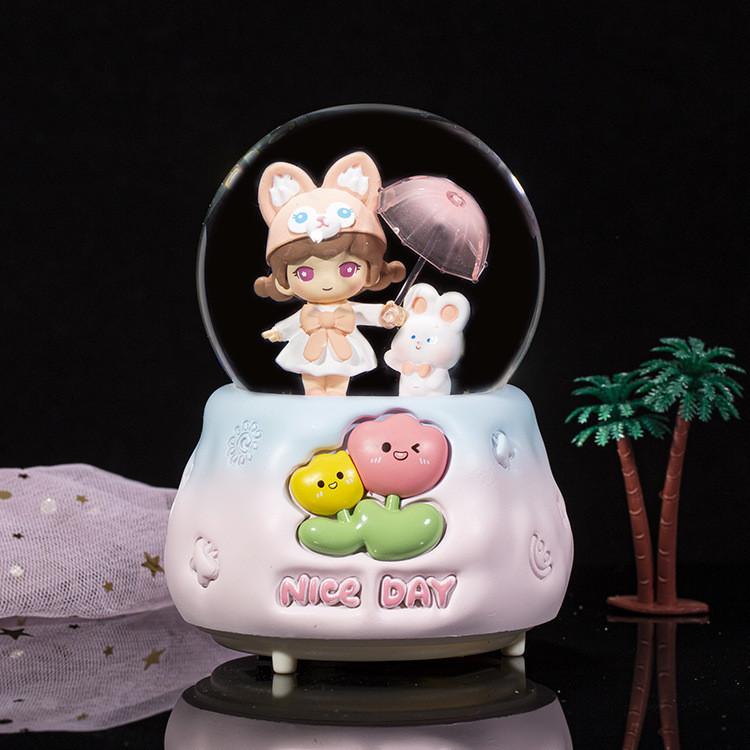Umbrella Lovely Crystal Ball Music Box Desktop Decoration Night Light Battery Aaa
