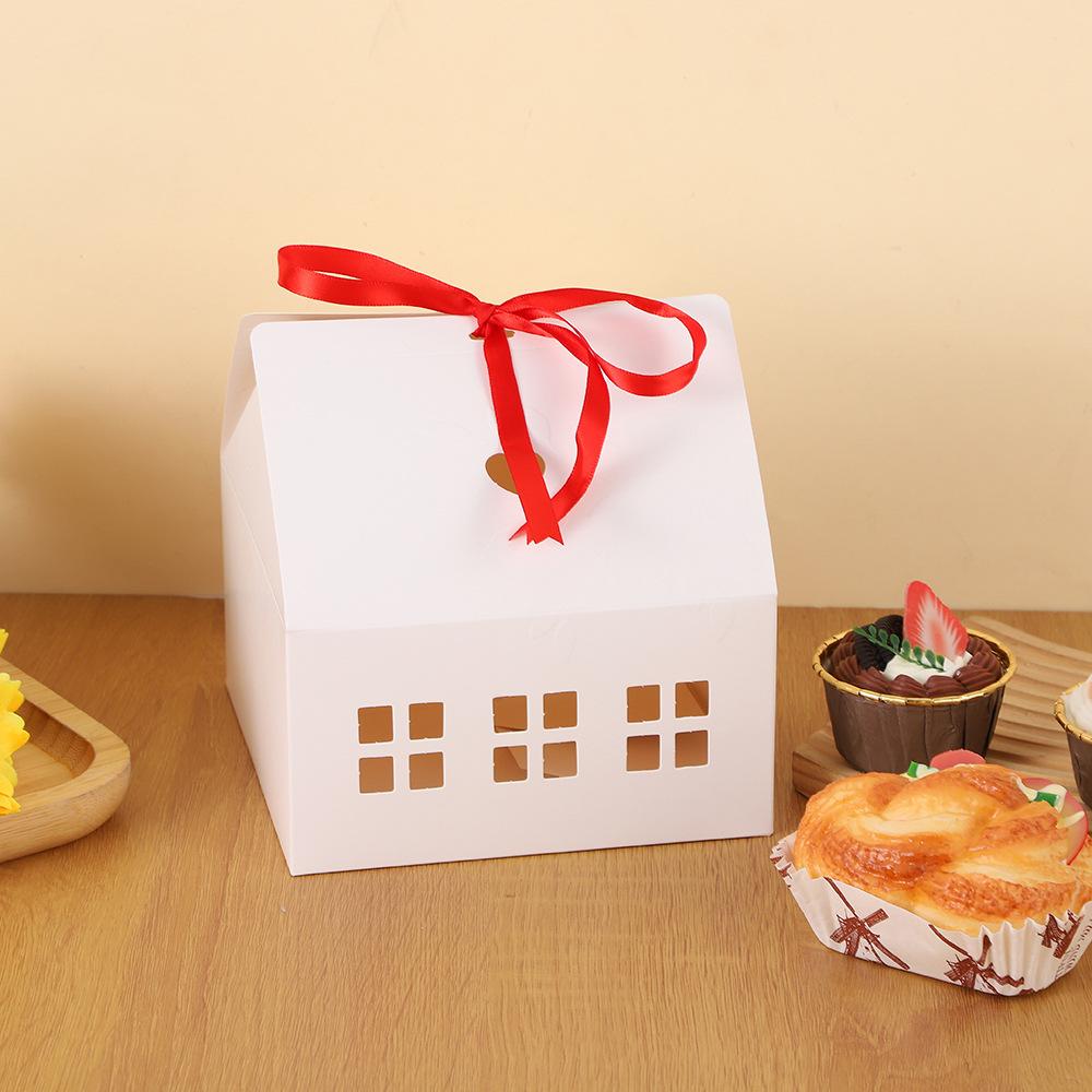 

10 шт. классических подарочных коробок в форме домика с лентами, желтые подарочные коробки с бантом для угощений, десертов, конфет, печенья, подружек невесты, свадеб, подарочные бумажные коробки 8pcs boxes красный