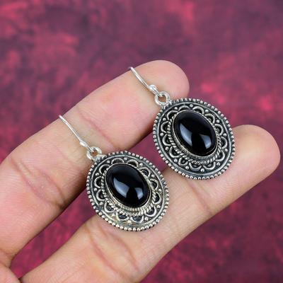 Boucles d'oreilles en argent sterling massif 925 avec onyx noir, bijoux en pierres précieuses faits à la main pour le Memorial Day
