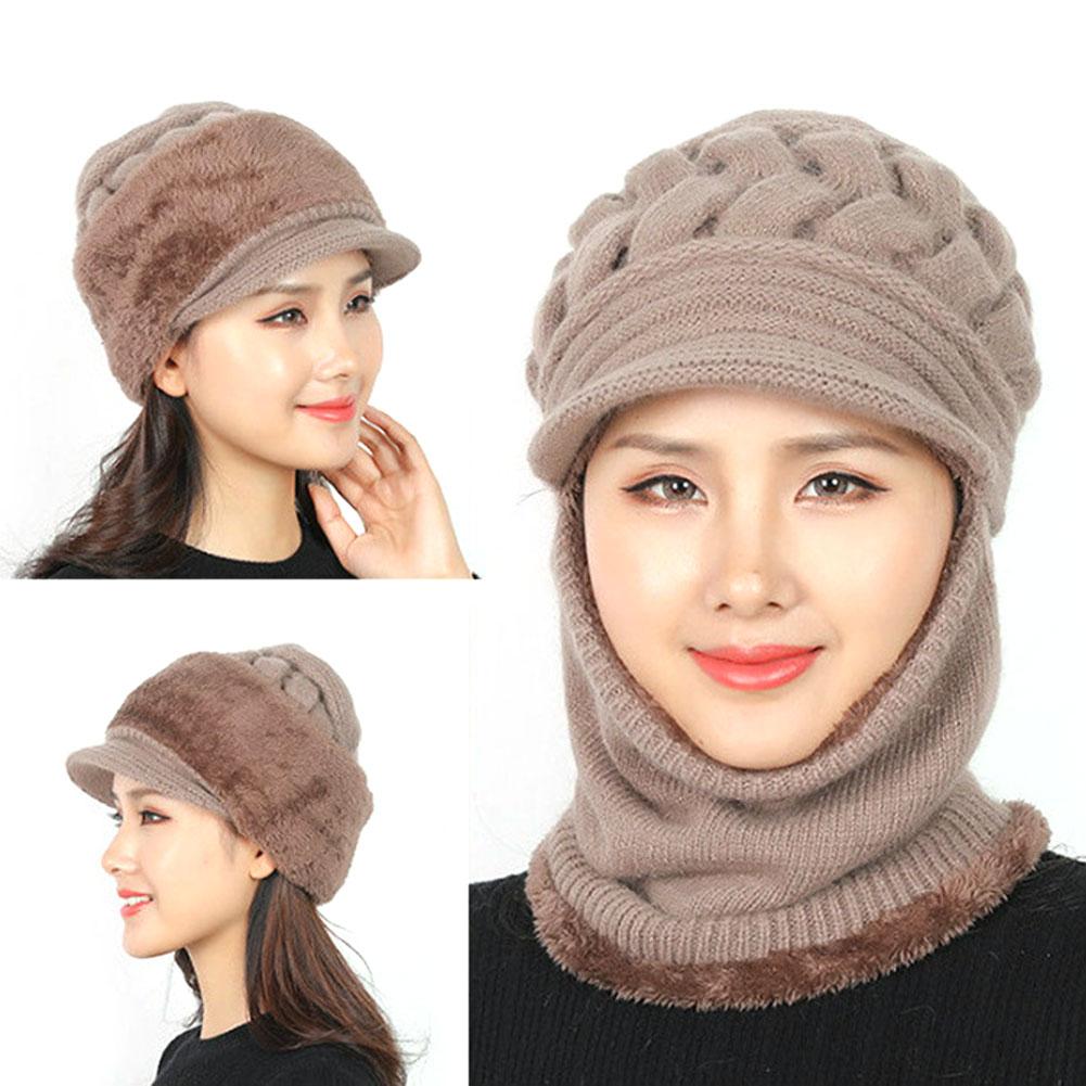 Women Winter Windproof Beanies Scarf Cap Cycling Outdoor Warm Woolen Thickening Velvet Hat