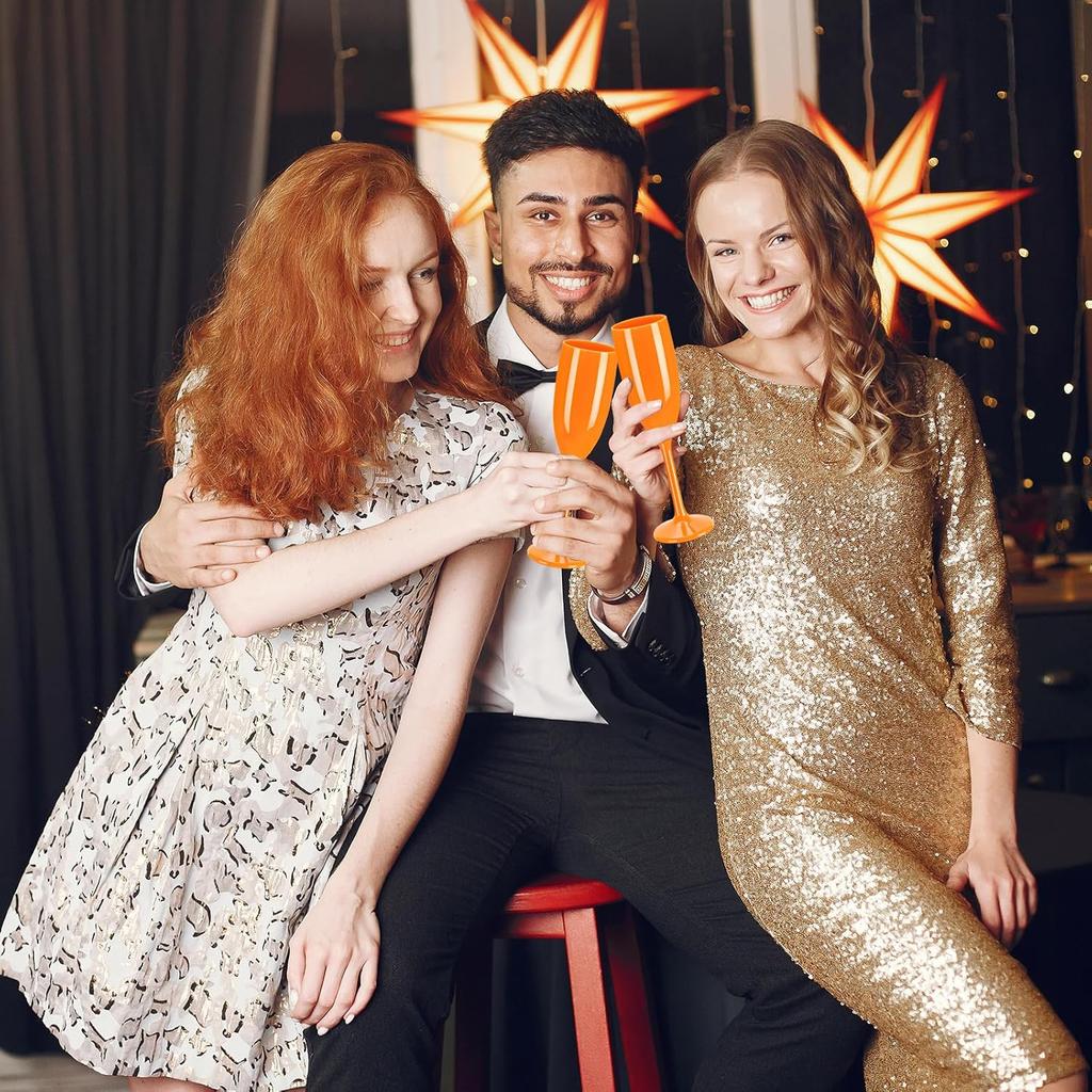 Unbreakable Acrylic Champagne Flutes 5.4 OZ, Vintage Stemmed Toasting Glasses for Christmas Birthday (10 Pcs, Orange)