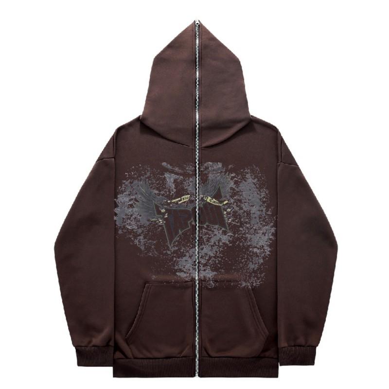 Zip Up Hoodie Gothic Streetwear Oversized Sweatshirt Men Women Y2K Style Casual Outerwear