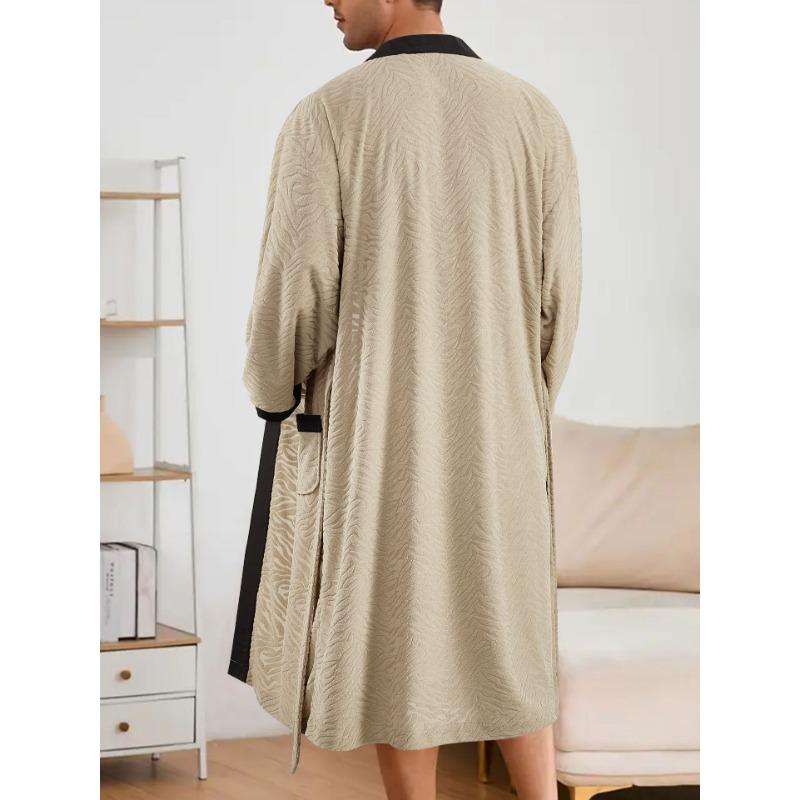 25 Years Men's Long Jacquard Soft Plain Belt Men's Bath Gown Loose and Comfortable Home Clothes