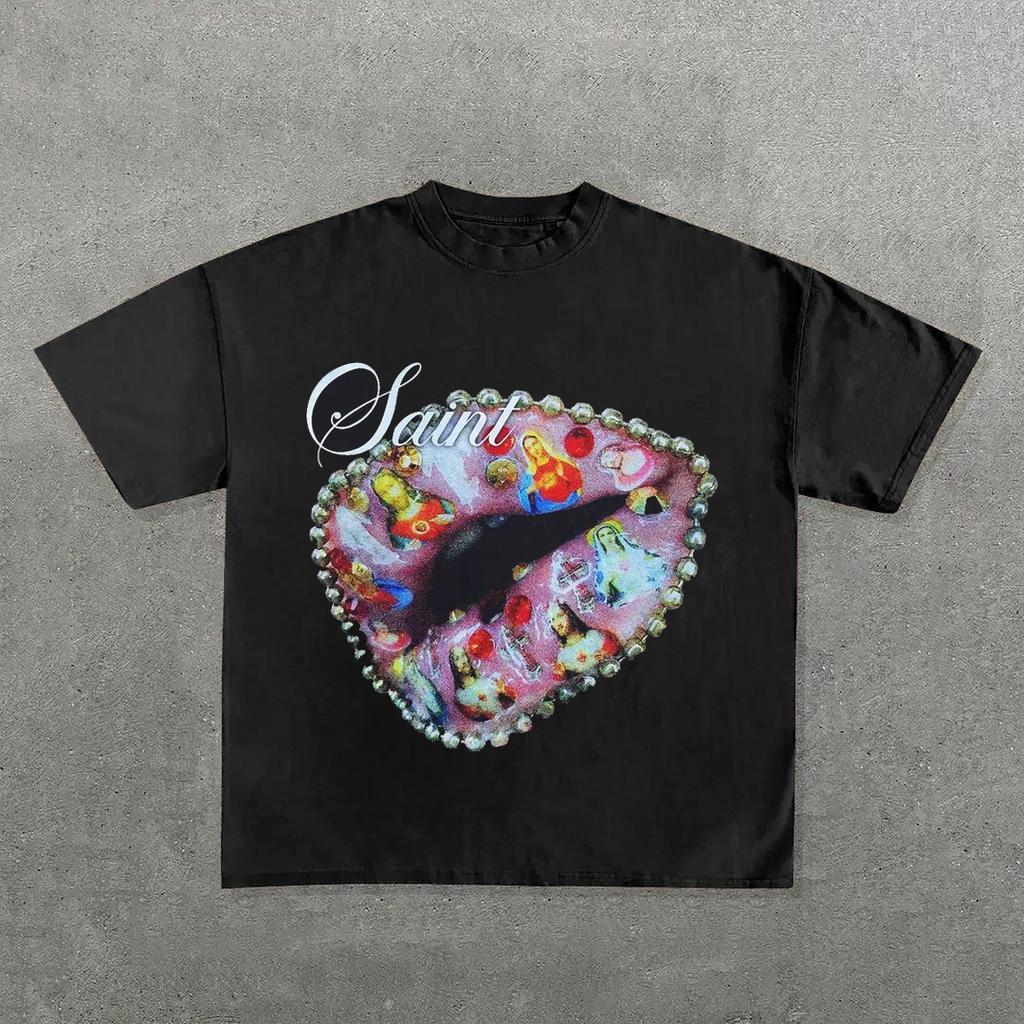Y2k Streetwear Trendy Big Mouth Graphic Print Oversized TShirt Womens Fashion Round Neck Loose Versatile Casual Short Sleeve