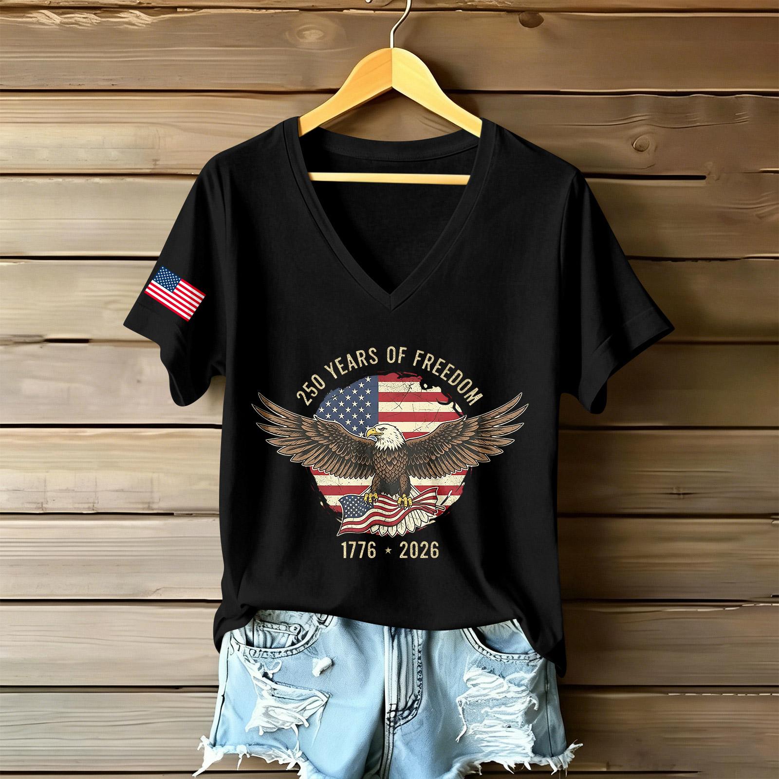 

Women s Casual V Neck Short Sleeve T Shirt with American Eagle and Flag Graphic Print Comfortable Fit Lightweight Top L чёрный