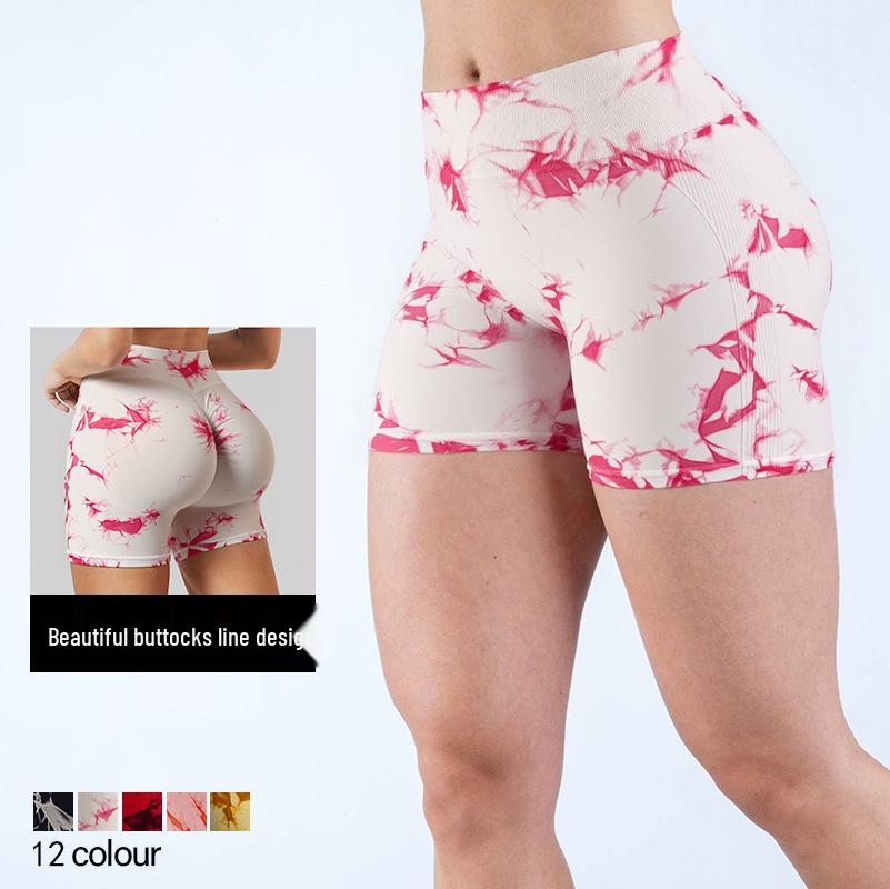 Women's High-Waisted Tie-Dye Yoga Shorts - Comfortable, Elastic, Athletic Wear for Fitness
