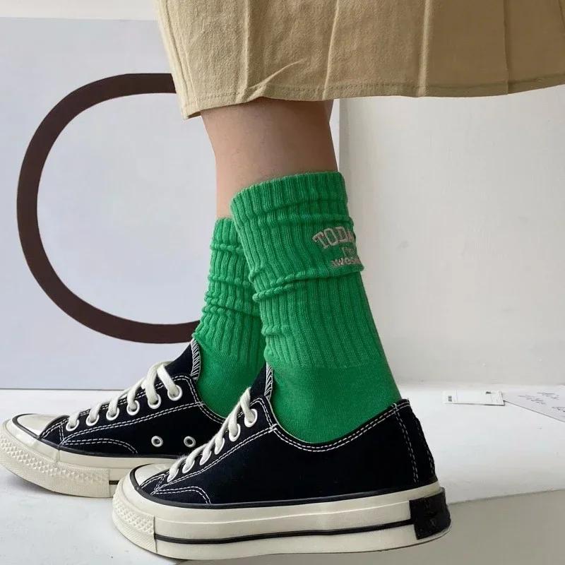 Funny Socks Cotton Embroidery Letter Today I’m Awesome Japan Korean Designer Socks Couple Mid-tube Sock Sports for Men Women
