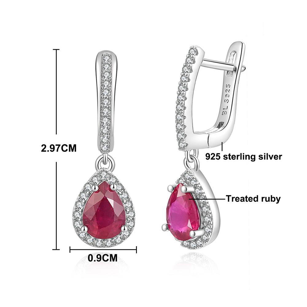Simple Pear Shape Dangling Earrings with Natural Treated Africa Ruby S925 Silver Fine Jewelry for Women Girl Birthday Party Gift