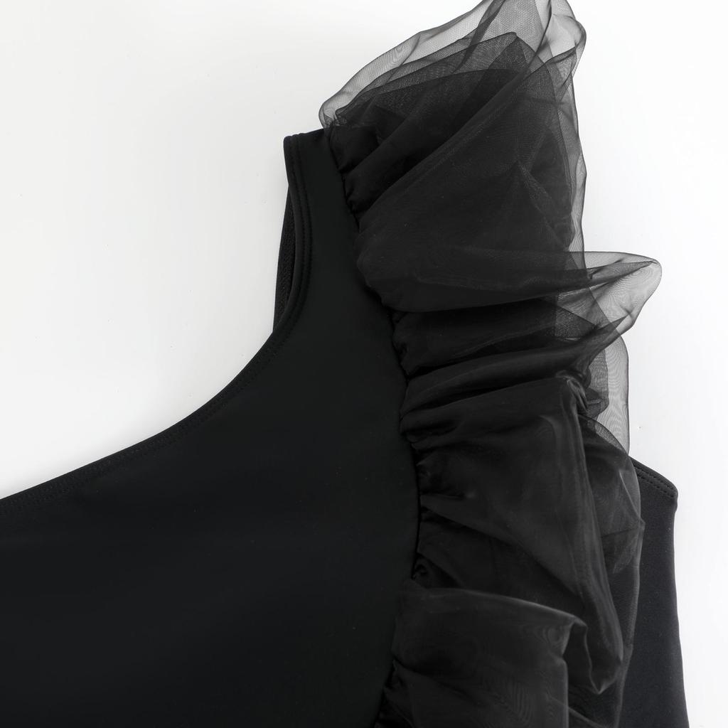 2025 Bestseller: Women's One-Shoulder Ruffle One-Piece Swimsuit with Skirt Set