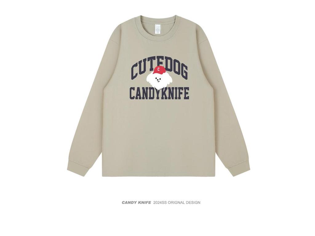 2024 Trendy Unisex Cartoon Letter Print Korean Style Long Sleeve T-Shirt for Autumn/Winter