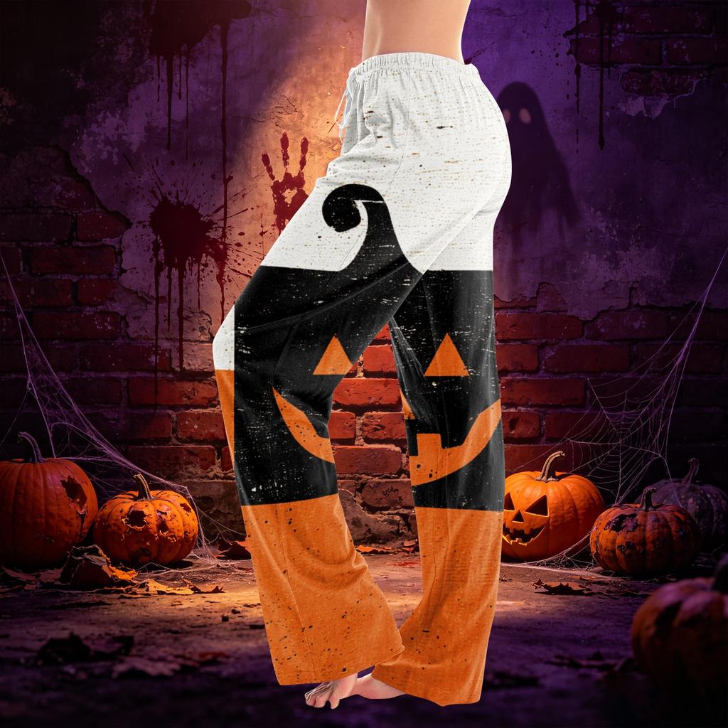 Women's Drawstring Lounge Pants Halloween Print Casual Full Length Elastic Waist Relaxed Fit Bottoms for Everyday Wear