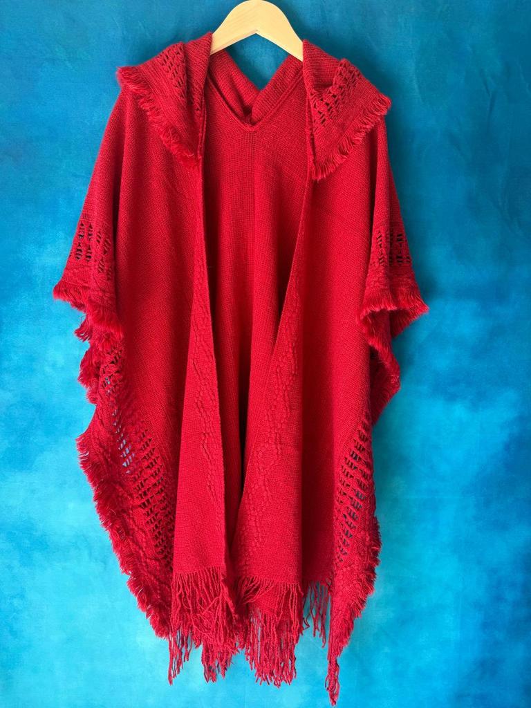 Ethnic Knitted Tassel Hooded Cape Shawl - Women's Autumn/Winter Outerwear for Travel Photography