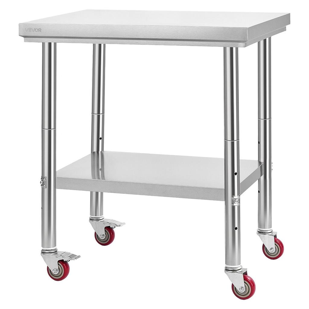 Stainless Steel Table, 60 x 76 cm Food Prep Worktable with Wheels, Kitchen Prep Table with Adjustable Undershelf Workstations for Commercial Kitchen,