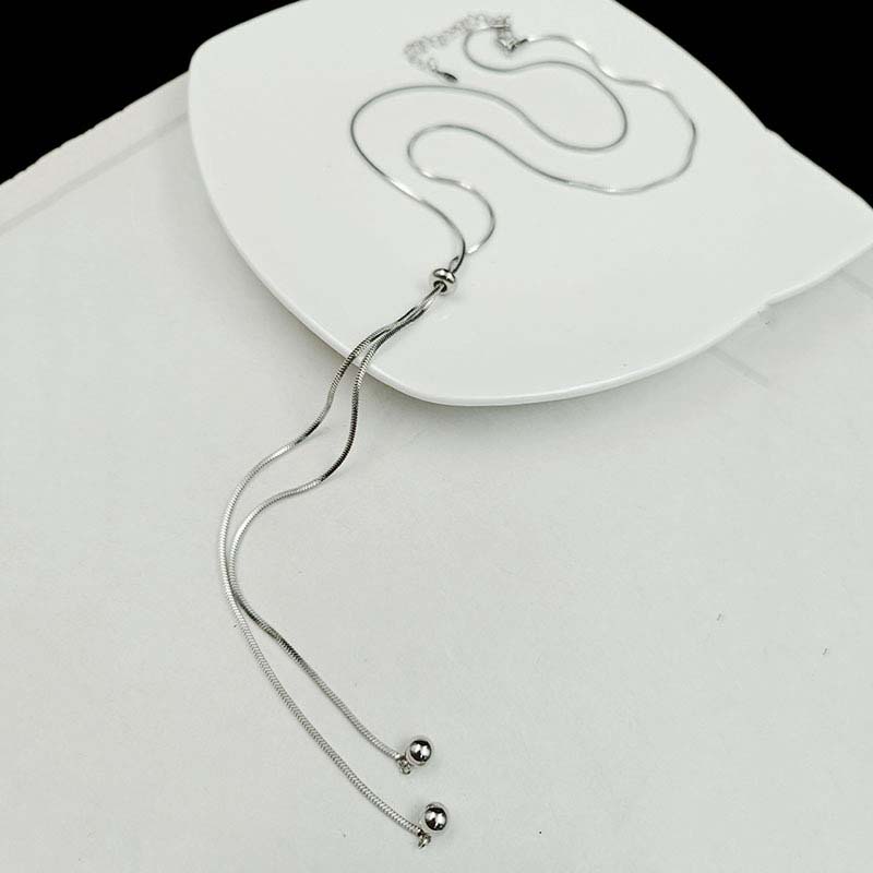 Fashion Zinc Alloy Color Snake Chain Necklace for Women Minimalist Metal Long Tassel Adjustable Pull Sweater Chain Zircon 2025 New