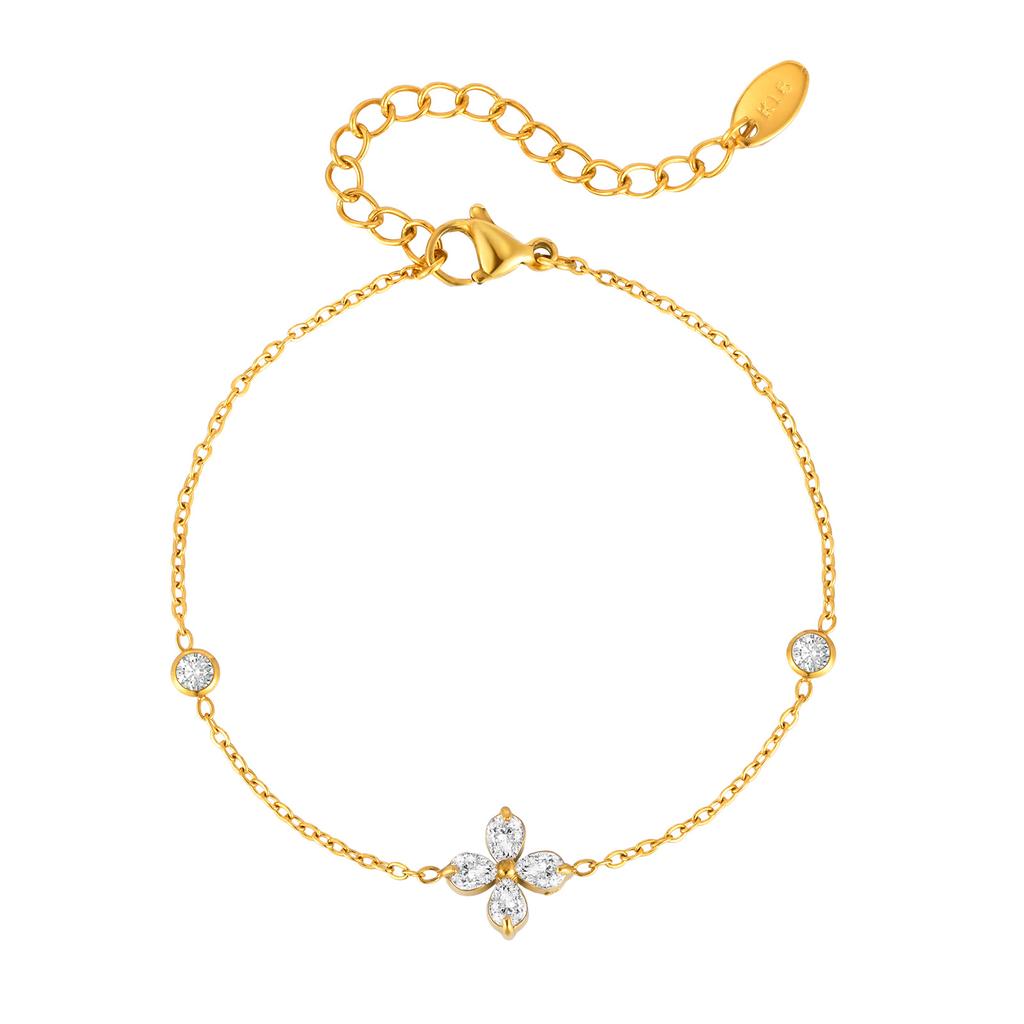 Wind Stainless Steel Shiny Zircon Flower Bracelet 18K Gold, Fashionable Light Luxury High-End Jewelry Br-2653