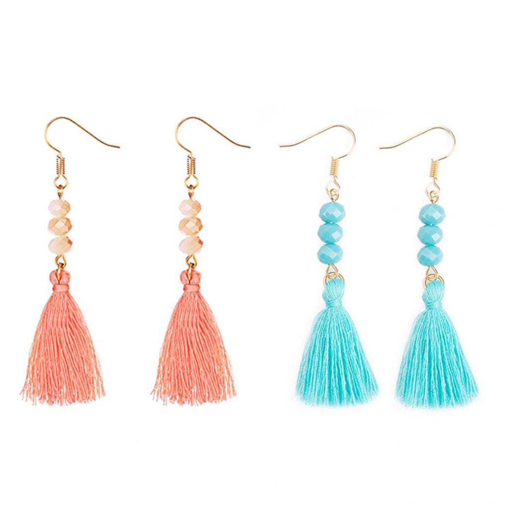 Bohemian Acrylic Bead Women Girls Tassel Hook Earrings Long Dangle Party Jewelry