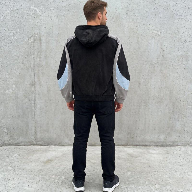 Unisex Hooded Sweatshirt With Patchwork Print Design Loose Fit Streetwear Teens Adults