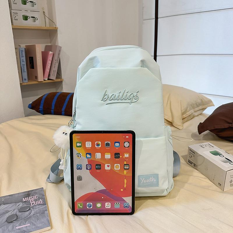 Middle School Student Schoolbag Women's Waterproof Solid Color Backpack