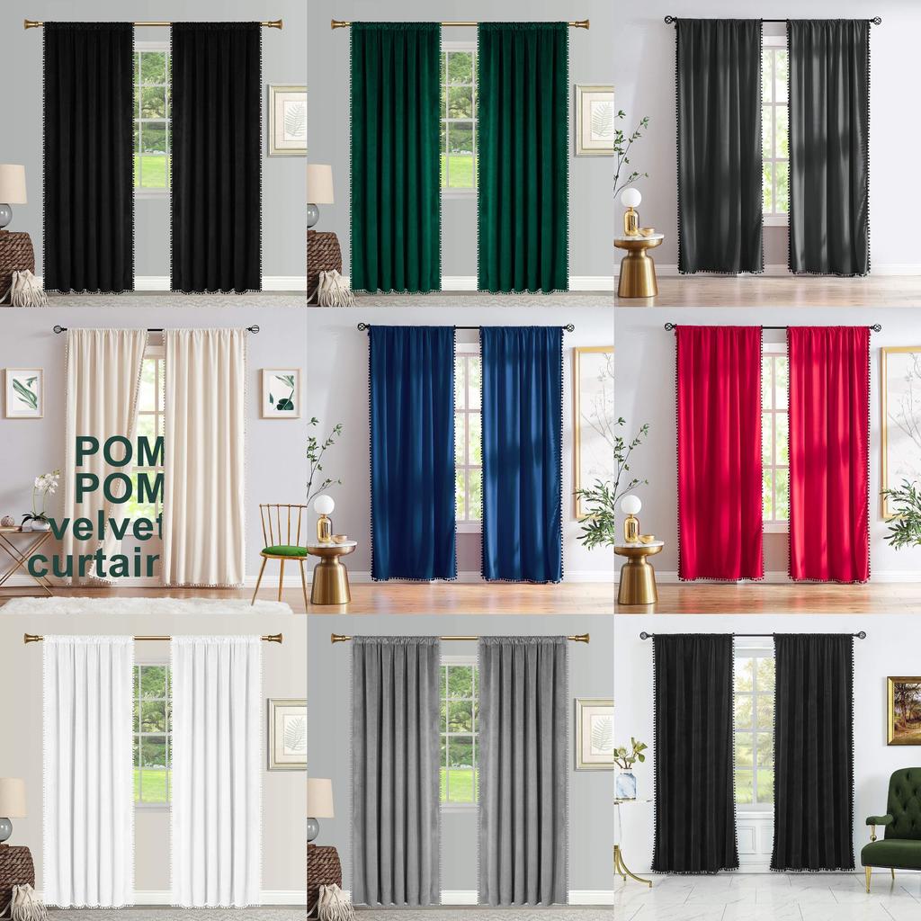 Solid Velvet Color Curtain Long Window Drapes For Living Ro Supplies Household