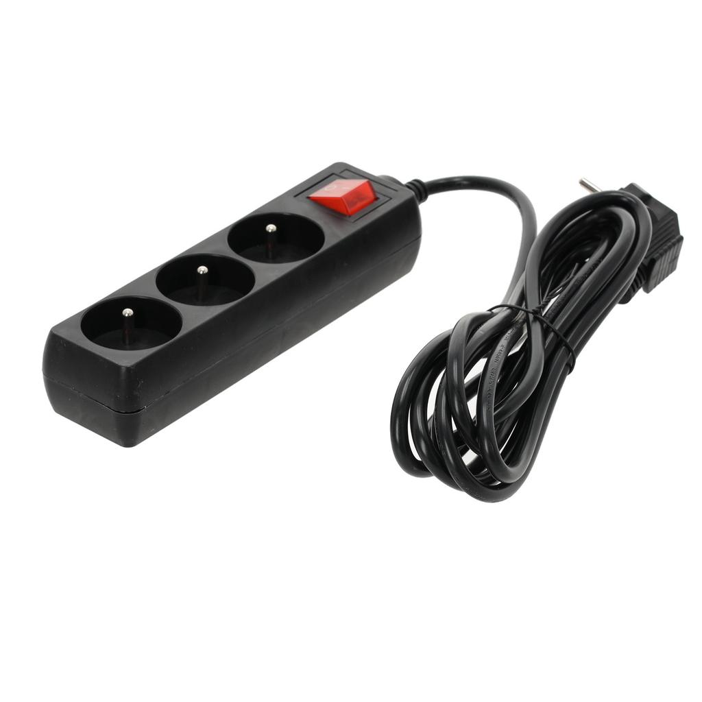 3-socket extension cord, 3 , with grounding and switch, black