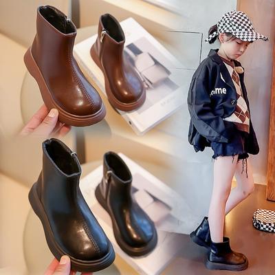 Autumn New Children's Leather Boots Girls Boots Baby Small Short Boots Boys Black Leather Shoes