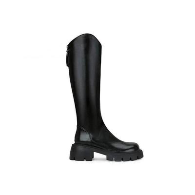 Aber Damen-Kniestiefel 2025 Herbst neu Reißverschluss hinten dicker Absatz runde Spitze dicksohlige hohe Stiefel Damen lange Reiterstiefel