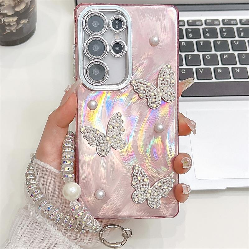 

Three dimensional Butterfly Pearl Electroplating Imd Suitable for Samsung S25 UltraA56 Mobile Phone Case with Bracelet Lens Film S24 Samsung A54 (5G)