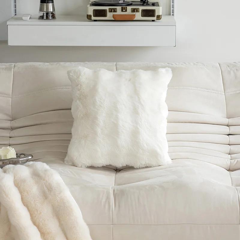 B032 Imitation Rabbit Hair Bubble Pile Pillow Autumn and Winter Solid Color Plush Living Room Sofa Cushion Pillow Cover