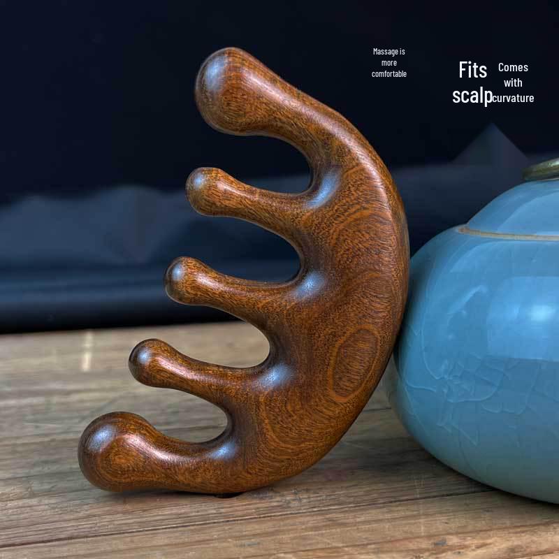 

Сандаловая большая круглая пятизубцовая массажная расческа для кожи головы и гуаша