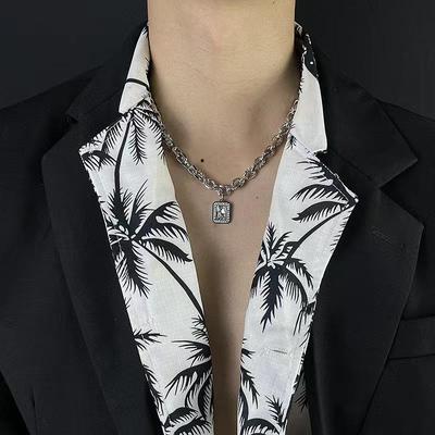 Unisex Europäisch & Amerikanisch Hip-Hop Doppellagige Titanstahl Zirkon Anhänger Halskette, Kalter Stil Schlüsselbeinkette Schmuck