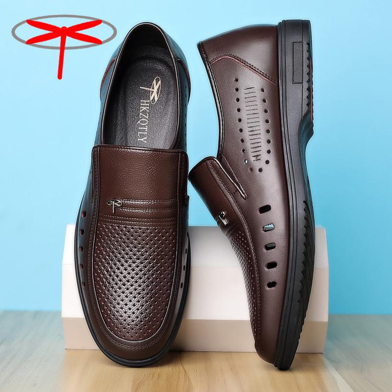 Sandály z hovězí kůže Pánské boty s dutou dírou Pánské kožené boty Kožené Prodyšné boty táta středního věku