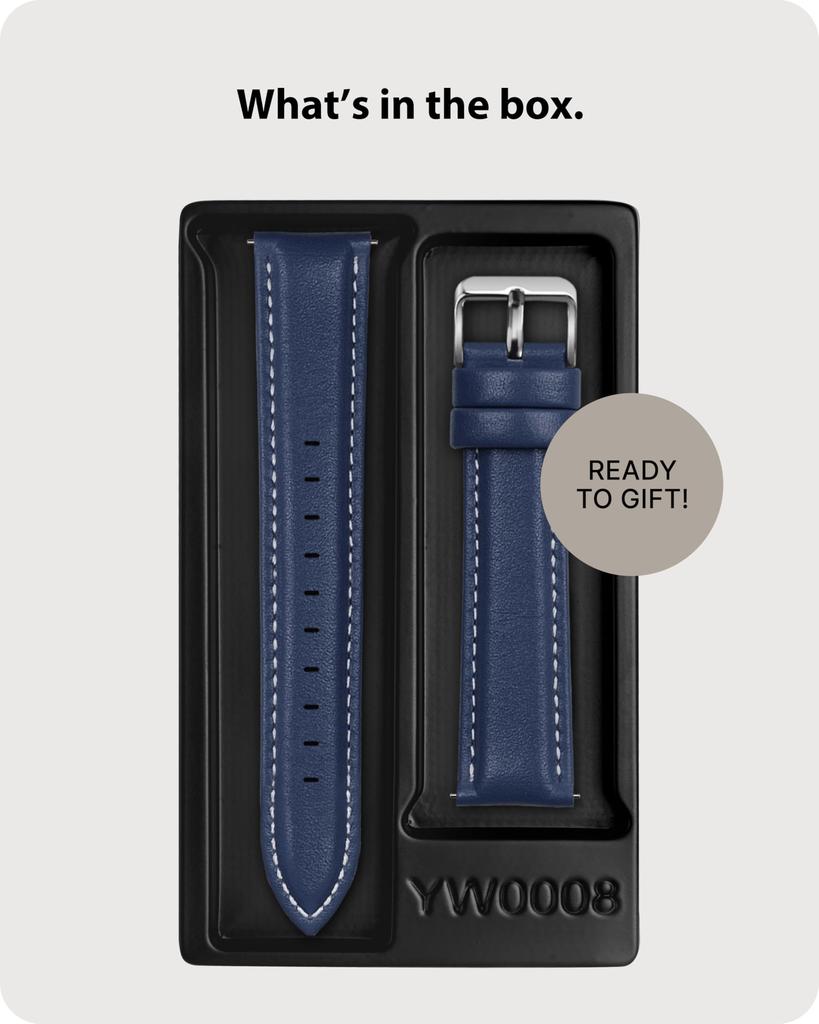 Fullmosa 24mm Genuine Top Grain Leather Watch Strap, Replacement Strap for Smartwatches and Watches, Dark Blue, for Men and Women